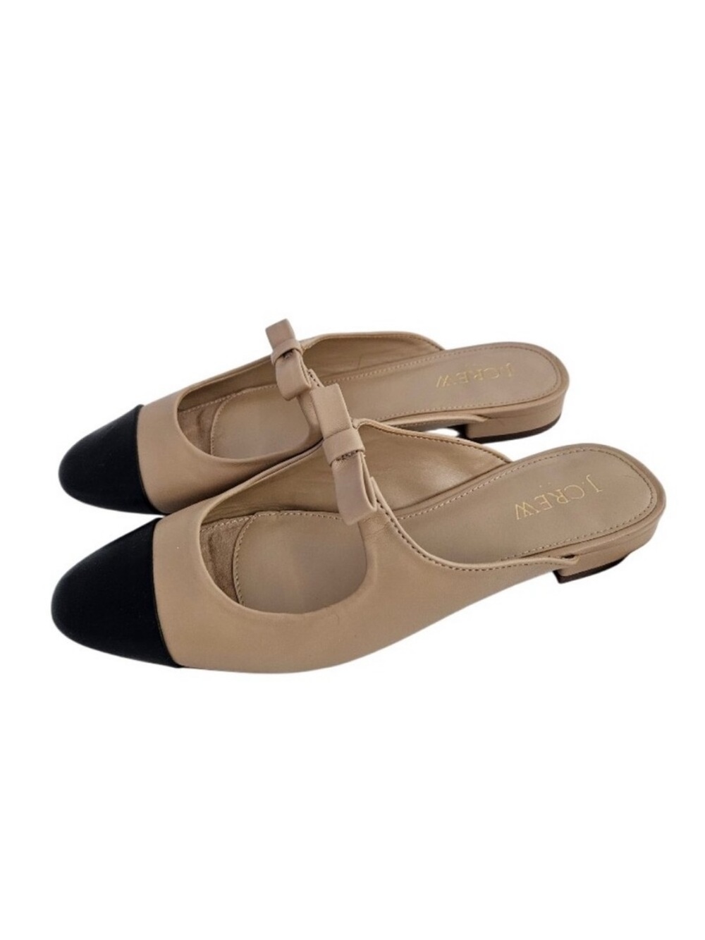 J. Crew Capped-Toe Mary Jane Slip-On Flats in Nude and Black